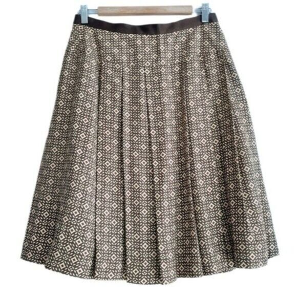 AK ANNE KLEIN / 100% Silk Plisse Pleated A-line Skirt Geo Print Sz 6 - Picture 2 of 10